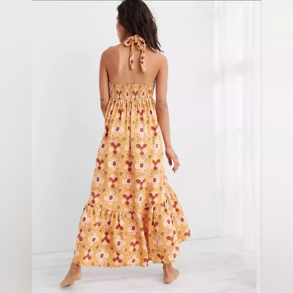 NWOT Aerie Halter Maxi Linen Lyocell Boho High-Low Sundress Smocked Back Size XS - Picture 6 of 7